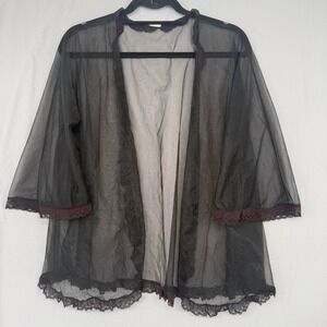 Vintage Flair Lingerie Black Sheer Mesh Lace Trim Bed Jacket ILGWU USA Petite